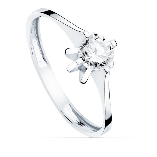 [P19497-OB] 18K SOLITARIO ORO BLANCO CIRCONITA GARRAS 5 MM ANCHO CUERPO 2 MM