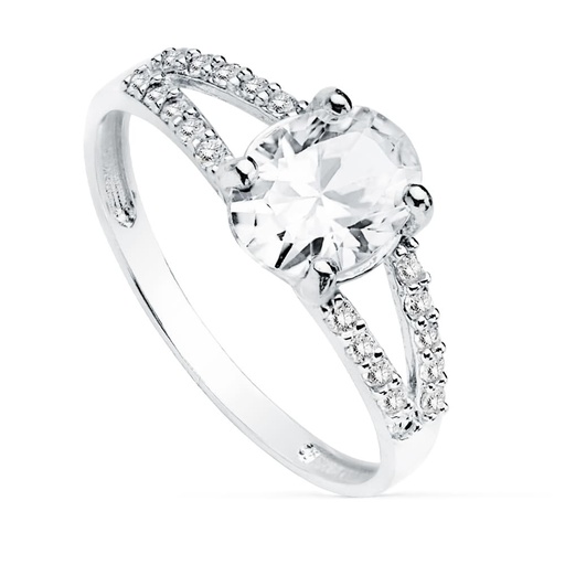 [P19498-OB] 18K SOLITARIO ORO BLANCO CIRCONITAS PIEDRA OVAL 8X6 MM