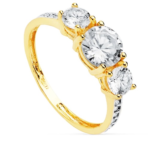 [P19501-OA] 18K SORTIJA TRESILLO ORO AMARILLO PIEDRAS 6 DE 4 MM CIRCONITAS
