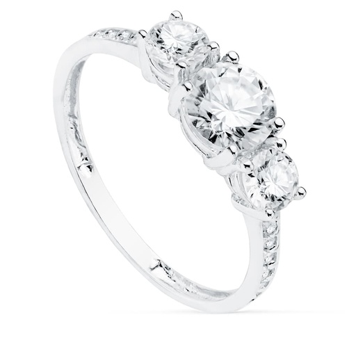 [P19501-OB] 18K SORTIJA TRESILLO ORO BLANCO PIEDRAS 6 DE 4 MM CIRCONITAS