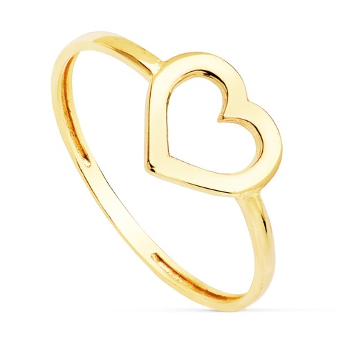 [P19505] 18K SORTIJA ORO AMARILLO CORAZON CALADO BRILLO 9 MM