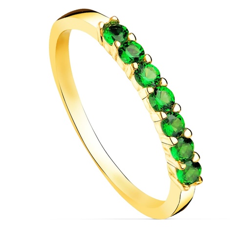 [P19516-VE] 18K SORTIJA ORO AMARILLO 7 CIRCONITAS VERDES GARRAS ANCHO CUERPO 2 MM