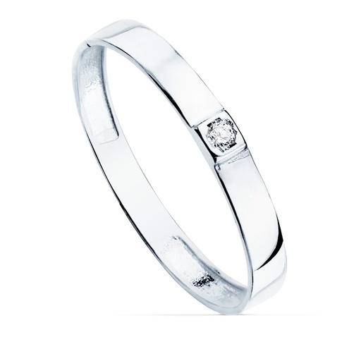 [P19527-OB] 18K SORTIJA ORO BLANCO BRILLO 1 CIRCONITA ANCHO 2.2 MM