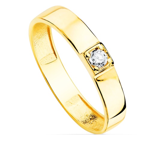 [P19528] 18K SORTIJA ORO AMARILLO BRILLO 1 CIRCONITA ANCHO 3.5 MM