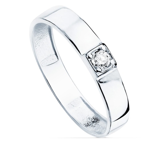 [P19528-OB] 18K SORTIJA ORO BLANCO BRILLO 1 CIRCONITA ANCHO 3.5 MM