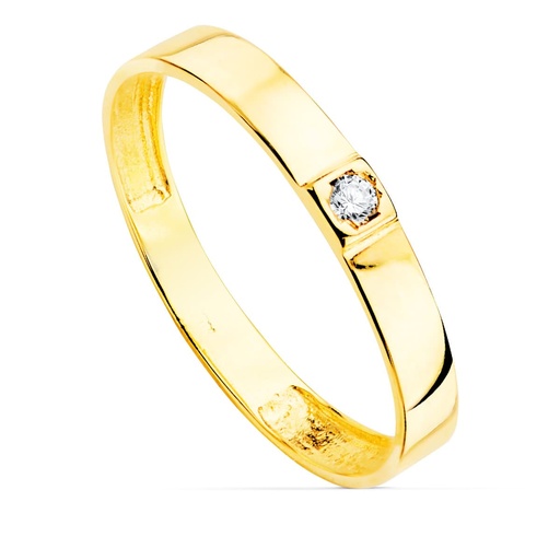 [P19529-OA] 18K SORTIJA ORO AMARILLO BRILLO 1 CIRCONITA ANCHO 3 MM