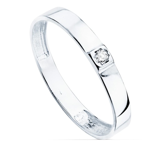 [P19529-OB] 18K SORTIJA ORO BLANCO BRILLO 1 CIRCONITA ANCHO 3 MM