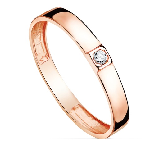 [P19529-OR] 18K SORTIJA ORO ROSA BRILLO 1 CIRCONITA ANCHO 3 MM