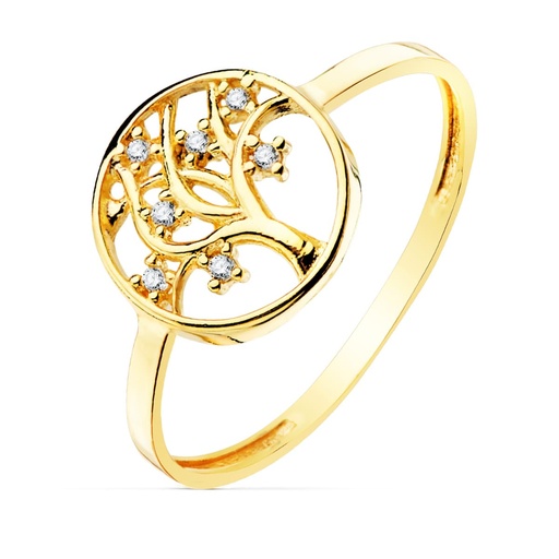 [P19530] 18K SORTIJA ORO AMARILLO ARBOL DE LA VIDA CIRCONITAS 10 MM ANCHO CUERPO 1.2 MM