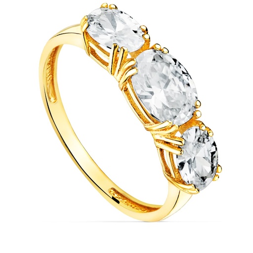 [P19531] 18K SORTIJA ORO AMARILLO 3 CIRCONITAS TALLA OVAL 7X5 MM ANCHO 2.2 MM