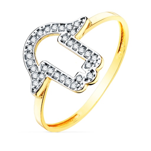 [P19533] 18K SORTIJA ORO AMARILLO MANO FATIMA CIRCONITAS 13X13 MM ANCHO CUERPO 1.2 MM
