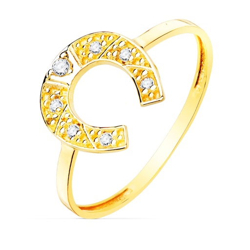 [P19535] 18K SORTIJA ORO AMARILLO HERRADURA CIRCONITAS 10X10 MM ANCHO CUERPO 1.2 MM