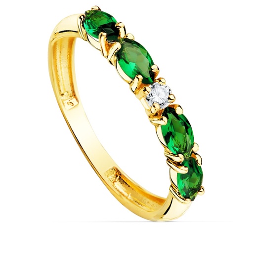 [P19538-VE] 18K SORTIJA ORO AMARILLO 4 CIRCONITAS VERDES TALLA MARQUISE ANCHO 2.5 MM