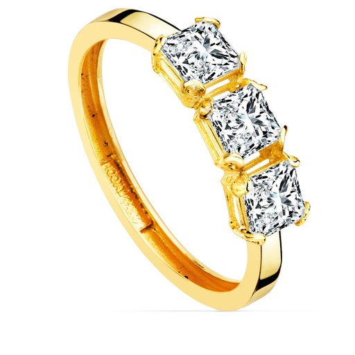 [P19543] 18K SORTIJA ORO AMARILLO TRESILLO CIRCONITAS PRINCESA 4 MM