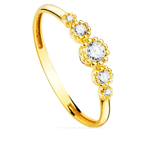 [P19544] 18K SORTIJA ORO AMARILLO CIRCONITAS BOCEL CENTRAL 4 MM ANCHO CUERPO 2 MM