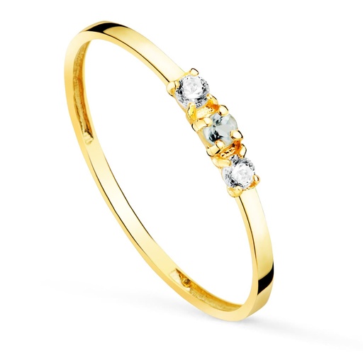 [P19567] 18K SORTIJA ORO AMARILLO AGUAMARINA Y CIRCONITAS ANCHO CUERPO 1.2 MM