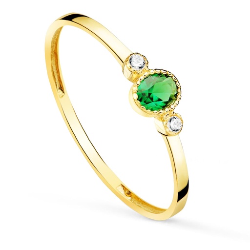[P19571-VE] 18K SORTIJA ORO AMARILLO PIEDRA VERDE Y CIRCONITAS 4X3 MM ANCHO CUERPO 1.2 MM