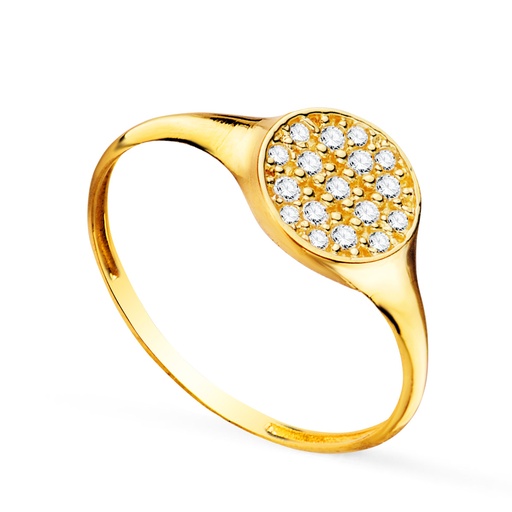 [P19622] 18K SELLO ORO AMARILLO MUJER CABEZA REDONDA CON CIRCONITAS 8 X 8 MM