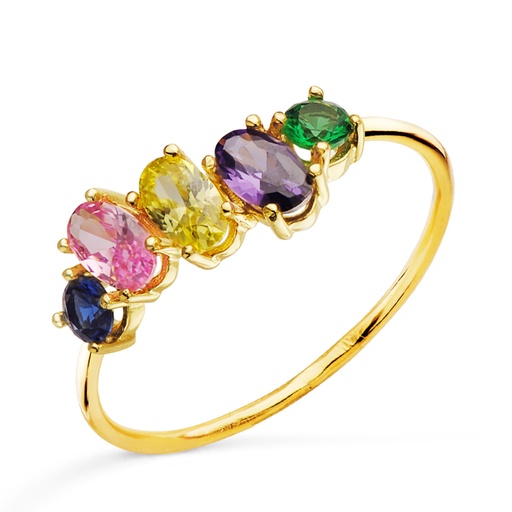 [P19624] 18K SORTIJA ORO AMARILLO CON 5 PIEDRAS DE COLOR. ANCHO CUERPO: 1