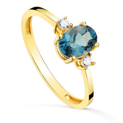 [P19625-OABL] 18K SORTIJA ORO AMARILLO PIEDRA AZUL BLUE LONDON 7 X 5MM Y CIRCONITAS LATERALES