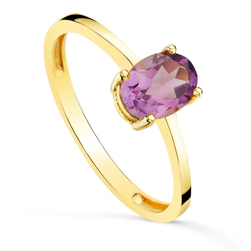 [P19626-OAAT] 18K SORTIJA ORO AMARILLO GARRAS PIEDRA AMATISTA 7 X 5MM ANCHO CUERPO 2MM