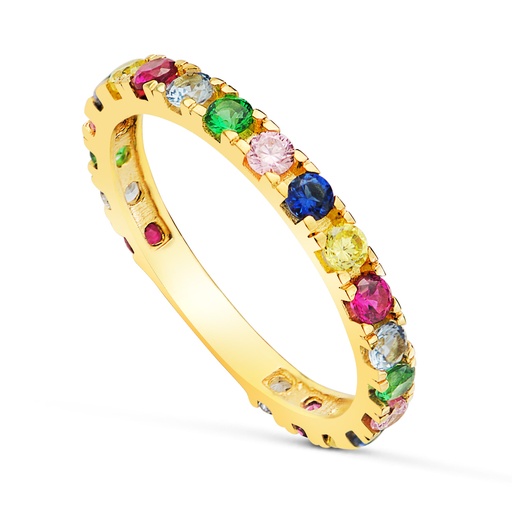 [P19627] 18K ALIANZA ORO AMARILLO CIRCONITAS COLORES GARRAS. ANCHO CUERPO: 2.5 MM