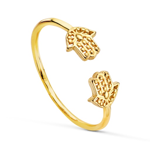 [P19634] 18K SORTIJA ORO AMARILLO ABIERTA AJUSTABLE CON MANOS DE FATIMA. ANCHO CUERPO: 1.2MM