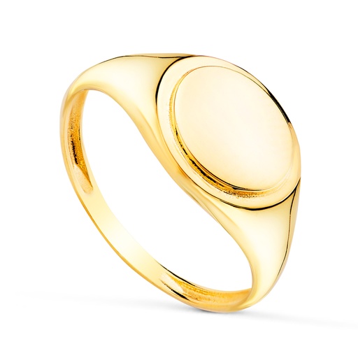 [P19635] 18K SORTIJA SELLO ORO AMARILLO BRILLO CABEZA OVAL: 10X8MM