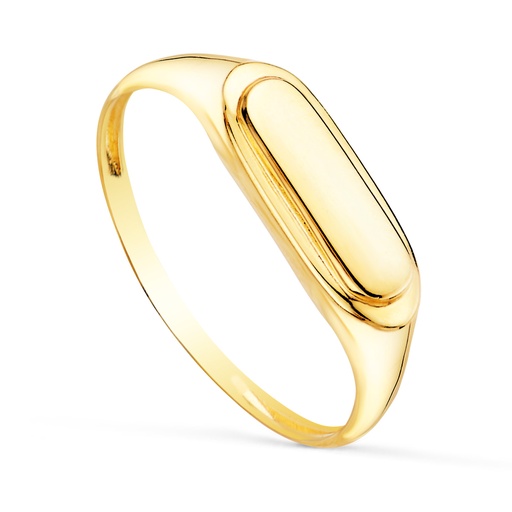 [P19636] 18K SORTIJA SELLO ORO AMARILLO BRILLO CABEZA ALARGADA 12 X 3.5 MM.