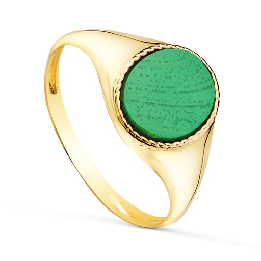 [P19640-MQ] 18K SELLO ORO AMARILLO BRILLO CON PIEDRA OVAL MALAQUITA 10 X 8 MM .