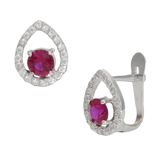 [P1253] Pendientes oro blanco 18 kt rojo