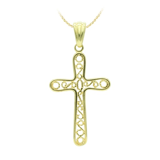 [P20000176] 18K CRUZ ORO AMARILLO FILIGRANA 38X22 MM