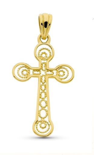 [P20000177] 18K CRUZ ORO AMARILLO FILIGRANA 37X22 MM