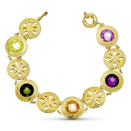 [P20000389] 18K PULSERA ORO AMARILLO LASER PIEDRAS COLOR
