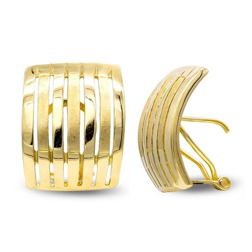 [P20012-1] 18K PENDIENTES ORO AMARILLO MATE Y BRILLO CIERRE OMEGA