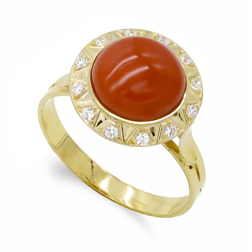 [P20020-2C] 18K SORTIJA ORO AMARILLO CORAL FINO Y CIRCONITAS 14 MM