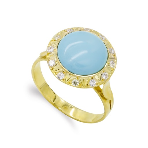 [P20020-2T] 18K SORTIJA ORO AMARILLO TURQUESA FINA Y CIRCONITAS 14 MM