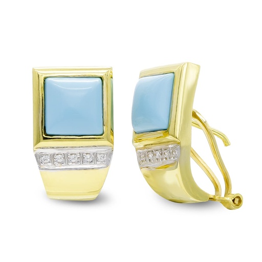 [P20024-1] 18K PENDIENTES ORO AMARILLO TURQUESA FINA Y CIRCONITAS