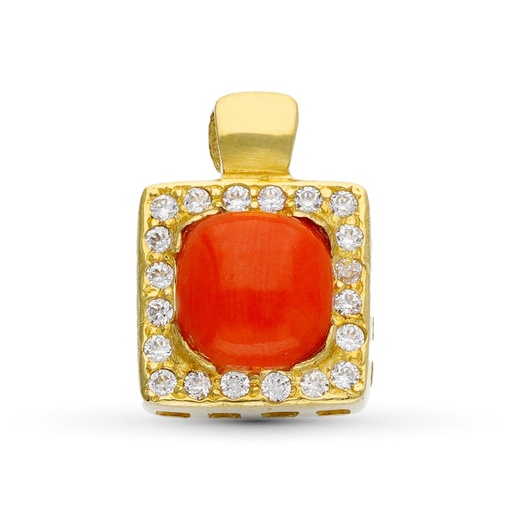 [P20034-5] 18K COLGANTE ORO AMARILLO CORAL CUADRADO CON CIRCONITAS
