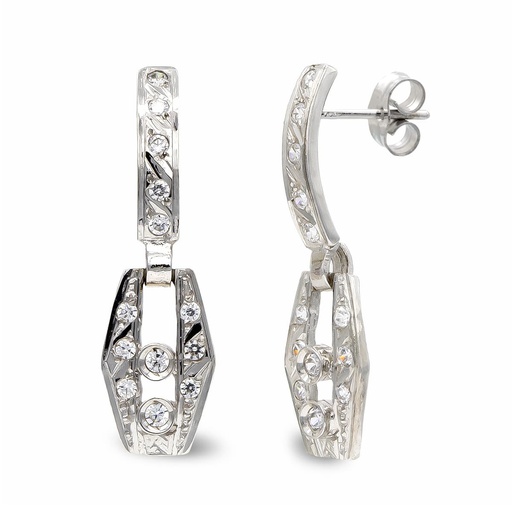 [P20111-1] 18K PENDIENTES ORO BLANCO LARGOS CIRCONITAS 24X7 MM