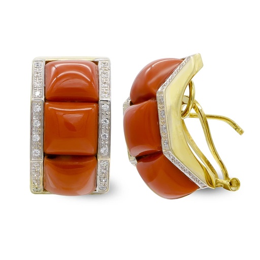 [P20114-1] 18K PENDIENTES ORO AMARILLO CORAL FINO CERDEÑA Y CIRCONITAS CIERRE OMEGA