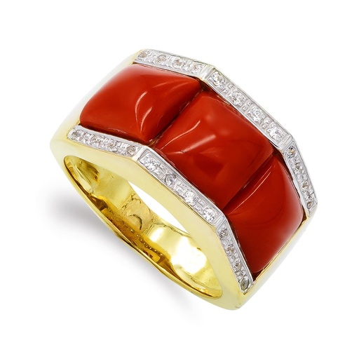 [P20114-2] 18K SORTIJA ORO AMARILLO CORAL FINO CERDEÑA Y CIRCONITAS