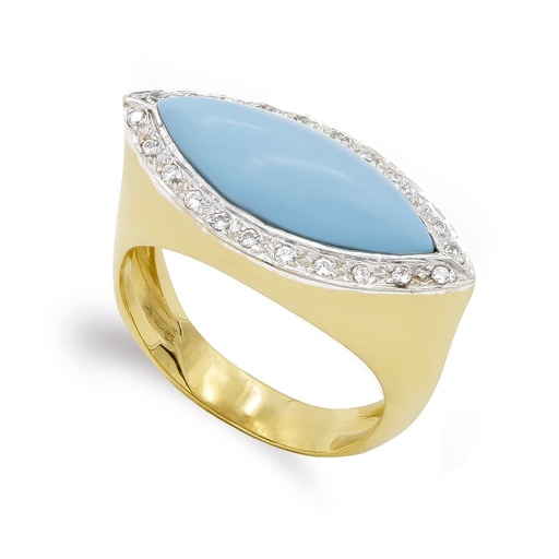 [P20115-2] 18K SORTIJA ORO AMARILLO TURQUESA Y CIRCONITAS
