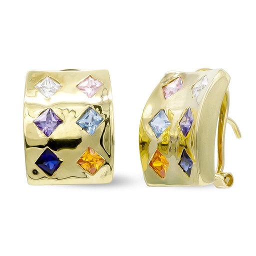 [P20117-1] 18K PENDIENTES ORO AMARILLO PIEDRAS COLORES CIERREOMEGA