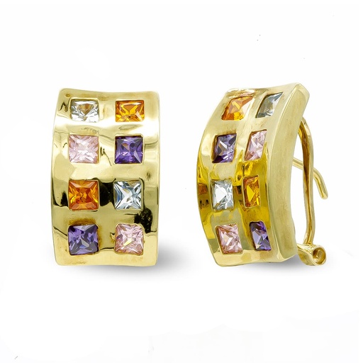 [P20118-1] 18K PENDIENTESO ORO AMARILLO Y PIEDRAS COLORES
