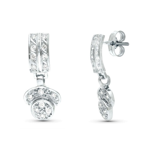 [P20122-1] 18K PENDIENTES ORO BLANCO JUEGO NOVIA DOS CUERPOS CIRCONITAS 20X9 MM PRESION
