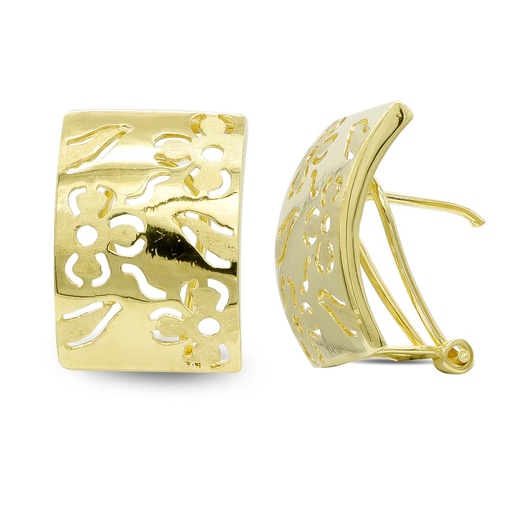 [P20124-1] 18K PENDIENTES ORO AMARILLO Y FLORES MATE Y BRILLO