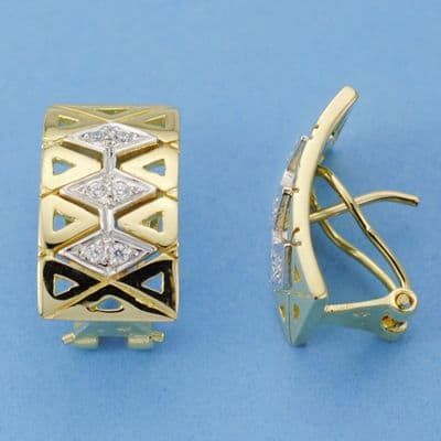 [P20127-1] 18K PENDIENTES BICOLOR ROMBOS 19X10 MM