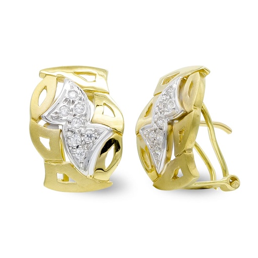 [P20130-1] 18K PENDIENTES ORO BICOLOR HOJAS MATE Y BRILLO CON CIRCONITAS