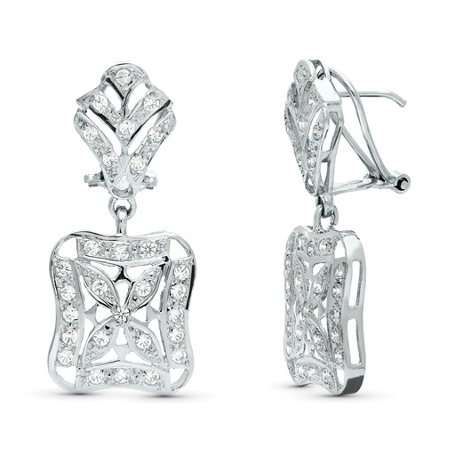 [P20134-1] 18K PENDIENTES ORO BLANCO JUEGO NOVIA DOBLE CUERPO 33X14 MM CIERRE OMEGA